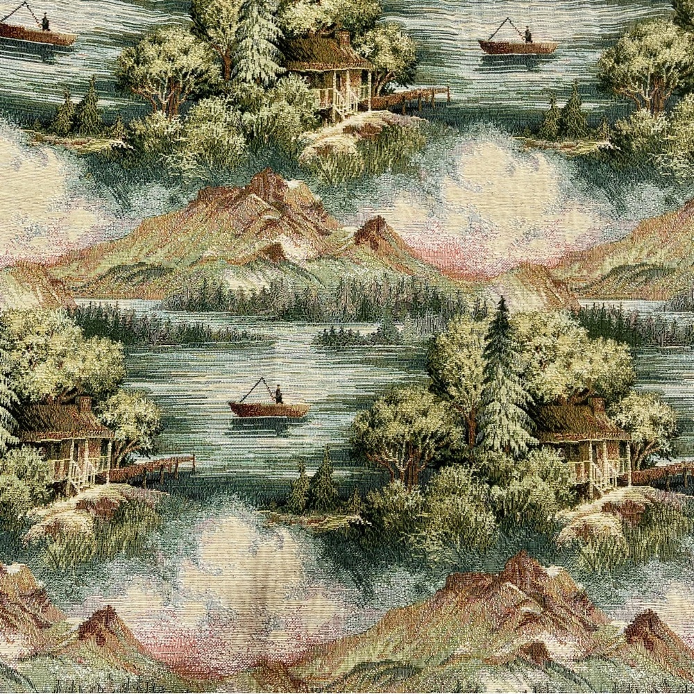 Vintage Cabin Lake House Fishing Mountains Forest Wall Hanging Tapestry 52X44